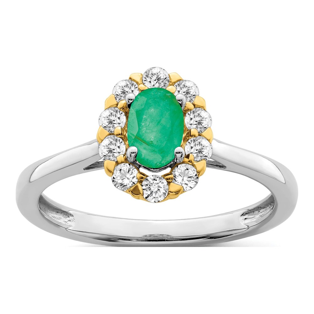 14K Two-Tone Gold 5/8 ct tw Lab-Created Emerald & Lab-Grown Diamond Halo Ring