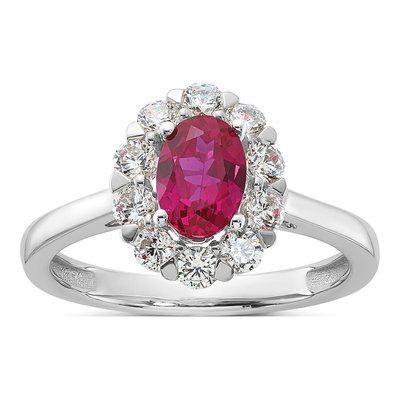10K White Gold 5/8 ct tw Lab-Created Ruby & Lab-Grown Diamond Oval Fashion Ring