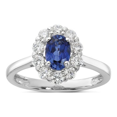 10K White Gold 5/8 ct tw Lab-Created Sapphire & Lab-Grown Diamond Oval Fashion Ring