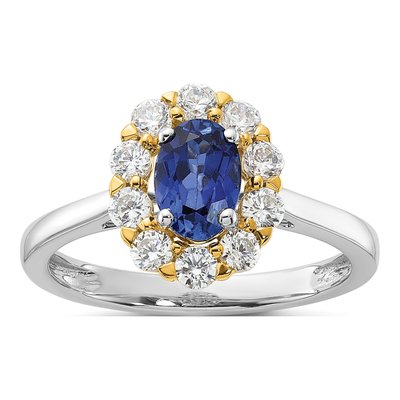 14K Two-Tone Gold 5/8 ct tw Lab-Created Sapphire & Lab-Grown Diamond Halo Ring