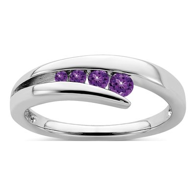 10K White Gold Amethyst Graduated 4-Stone Ring