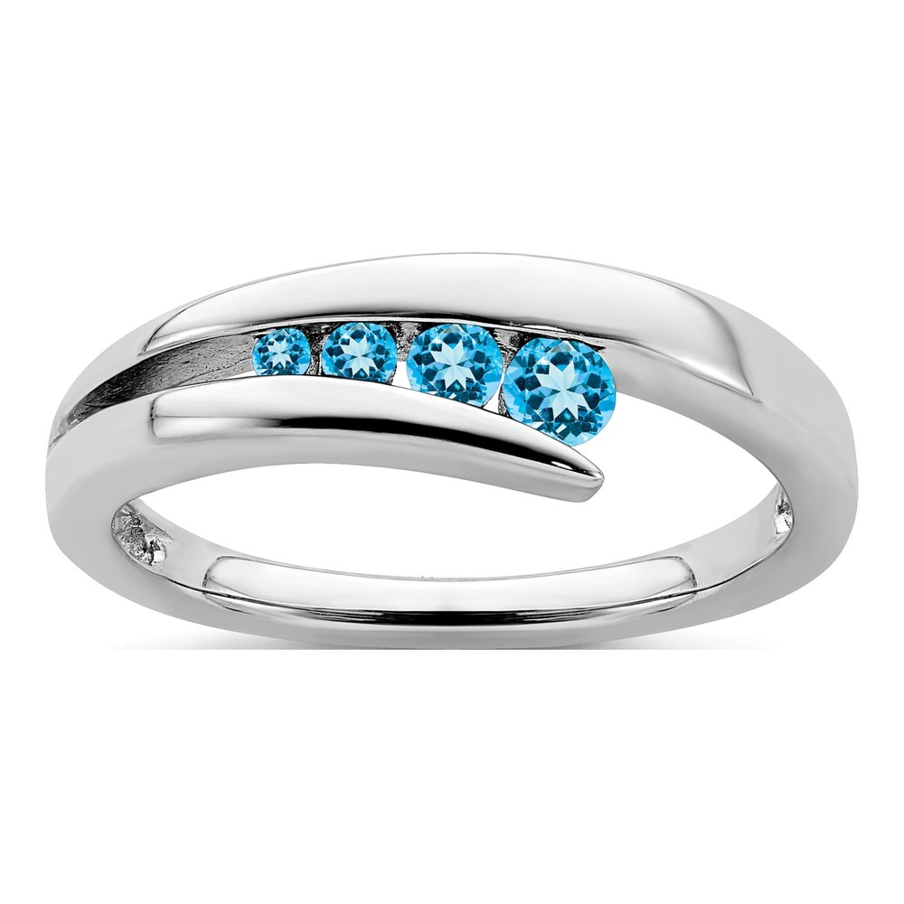 14K White Gold Swiss Blue Topaz Graduated Ring