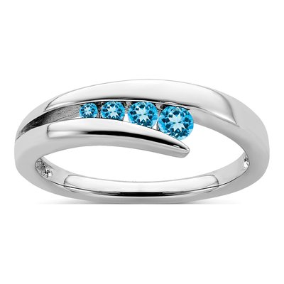 14K White Gold Swiss Blue Topaz Graduated Ring