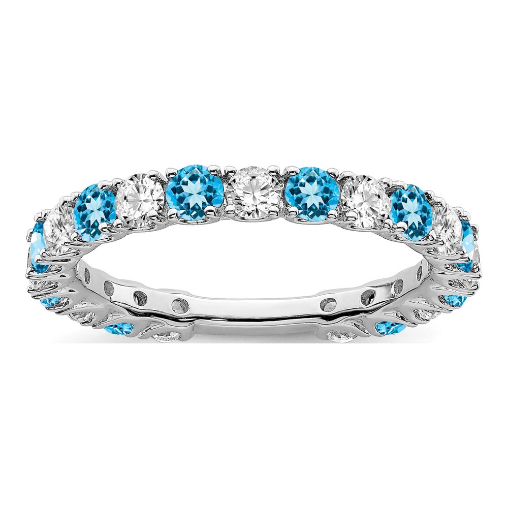 14K White Gold 3/4 ct tw Swiss Blue Topaz & Diamond Ring
