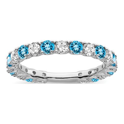 14K White Gold 3/4 ct tw Swiss Blue Topaz & Diamond Ring