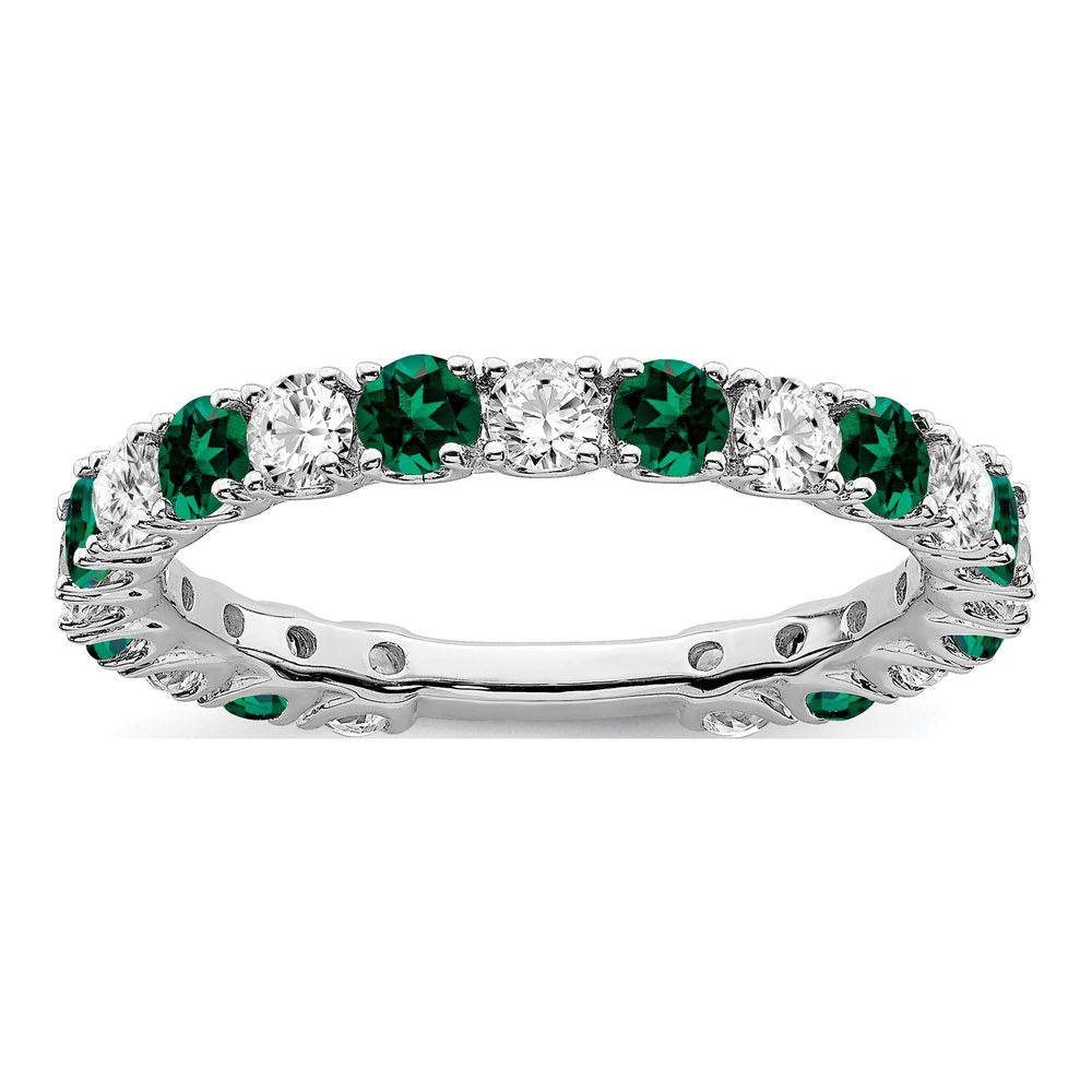 14K White Gold 3/4 ct tw Lab-Created Emerald & Diamond Ring