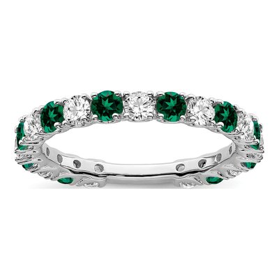 14K White Gold 3/4 ct tw Lab-Created Emerald & Diamond Ring