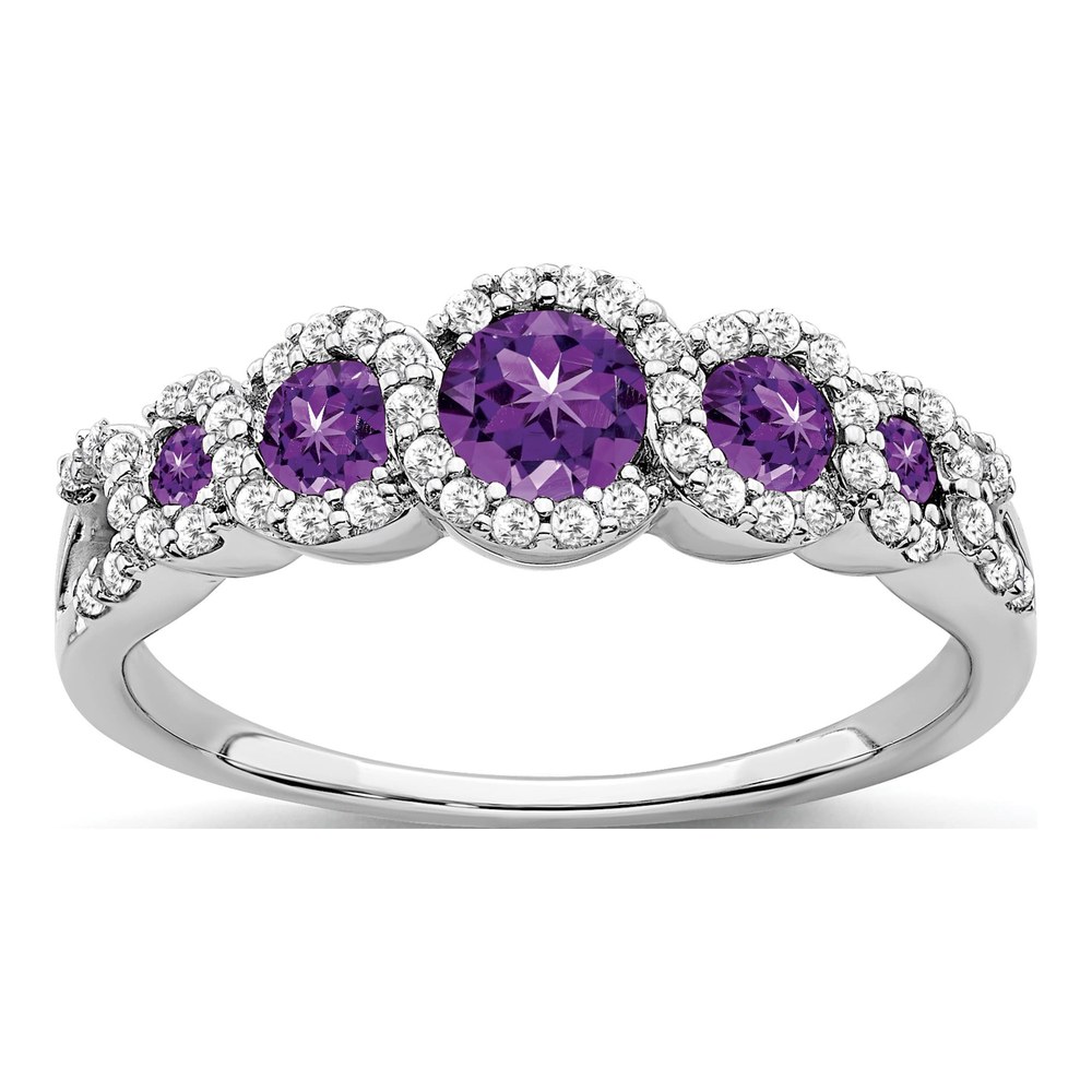 14K White Gold 1/4 ct tw Amethyst & Diamond Halo Ring
