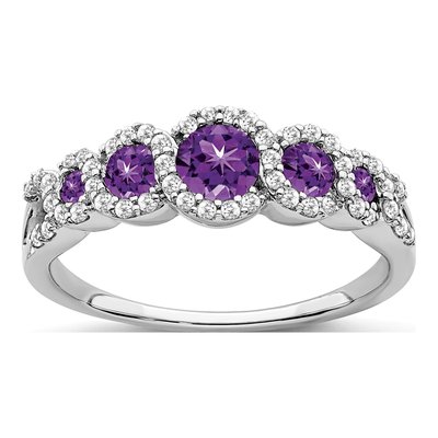 14K White Gold 1/4 ct tw Amethyst & Diamond Halo Ring