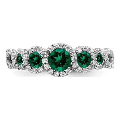 14K White Gold 1/4 ct tw Lab-Created Emerald & Diamond Halo Ring – view 5
