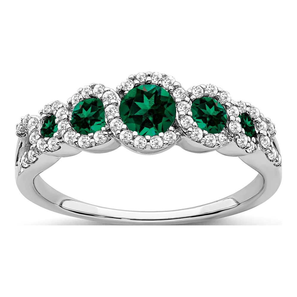 14K White Gold 1/4 ct tw Lab-Created Emerald & Diamond Halo Ring