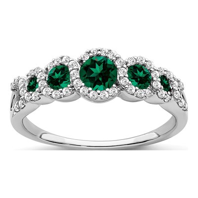 14K White Gold 1/4 ct tw Lab-Created Emerald & Diamond Halo Ring