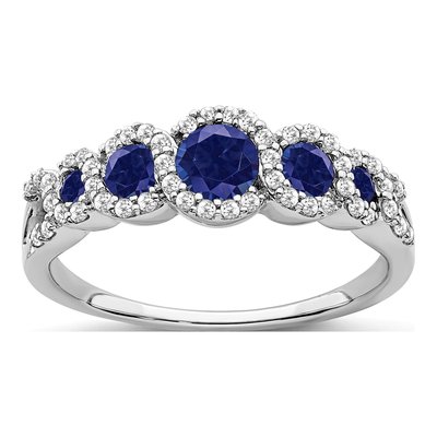 14K White Gold 1/4 ct tw Lab-Created Sapphire & Diamond Halo Ring