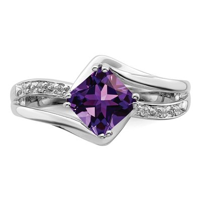14K White Gold Amethyst & Diamond Cushion Ring – view 6