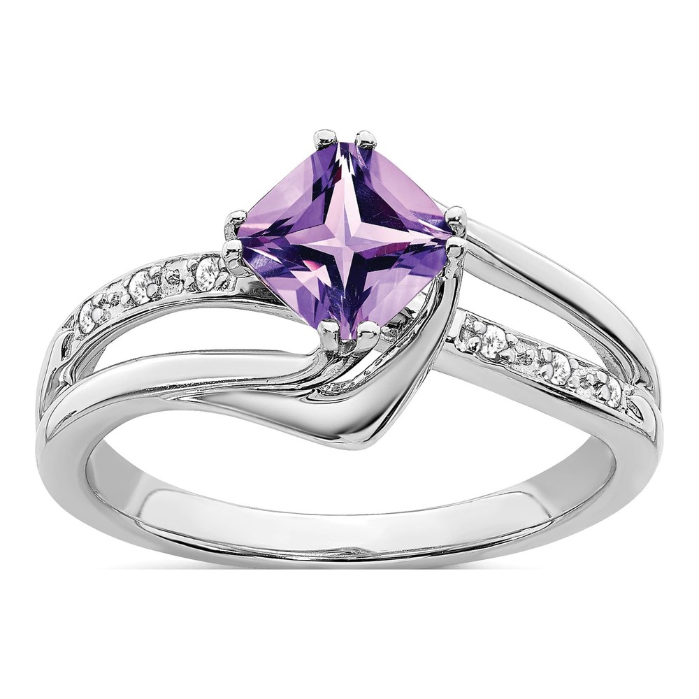 14K White Gold Amethyst & Diamond Cushion Ring