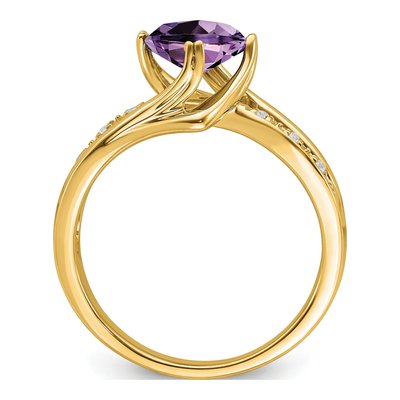 14K Yellow Gold Amethyst & Diamond Cushion Ring – view 2