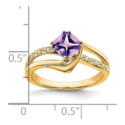 14K Yellow Gold Amethyst & Diamond Cushion Ring – view 3