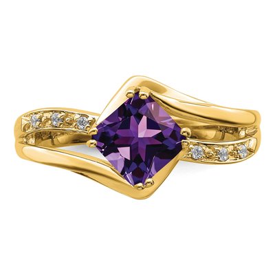14K Yellow Gold Amethyst & Diamond Cushion Ring – view 5