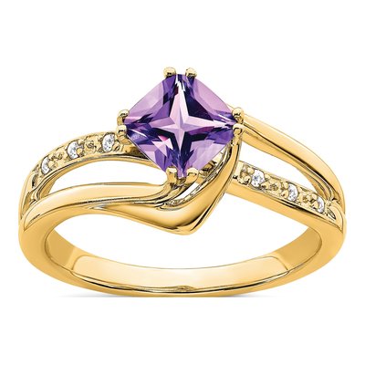 14K Yellow Gold Amethyst & Diamond Cushion Ring