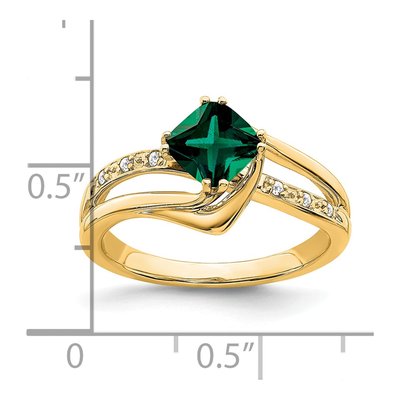 14K Yellow Gold Lab-Created Emerald & Diamond Cushion Ring – view 3