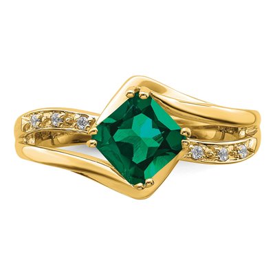 14K Yellow Gold Lab-Created Emerald & Diamond Cushion Ring – view 5
