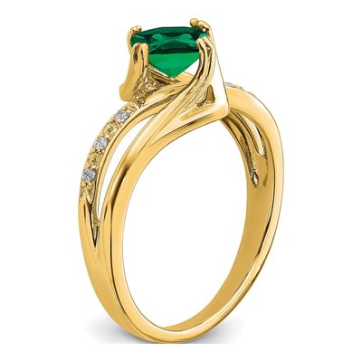 14K Yellow Gold Lab-Created Emerald & Diamond Cushion Ring – view 7