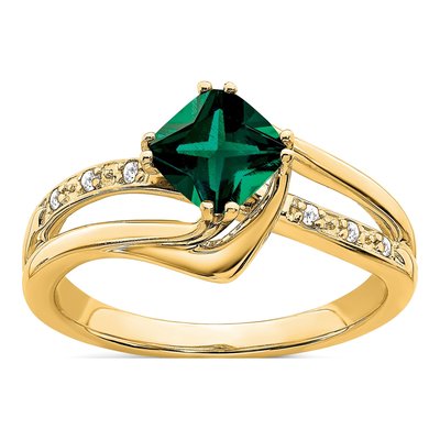 14K Yellow Gold Lab-Created Emerald & Diamond Cushion Ring