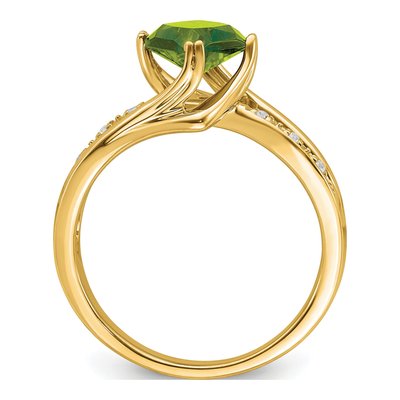 14K Yellow Gold 1/20 ct tw Peridot & Diamond Cushion Ring – view 3