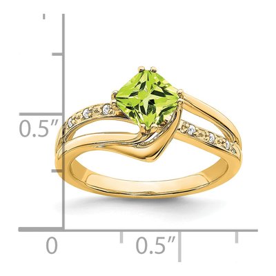14K Yellow Gold 1/20 ct tw Peridot & Diamond Cushion Ring – view 4