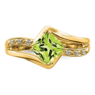 14K Yellow Gold 1/20 ct tw Peridot & Diamond Cushion Ring – view 6