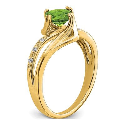 14K Yellow Gold 1/20 ct tw Peridot & Diamond Cushion Ring – view 8