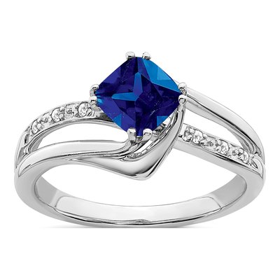 14K White Gold Lab-Created Sapphire & Diamond Ring