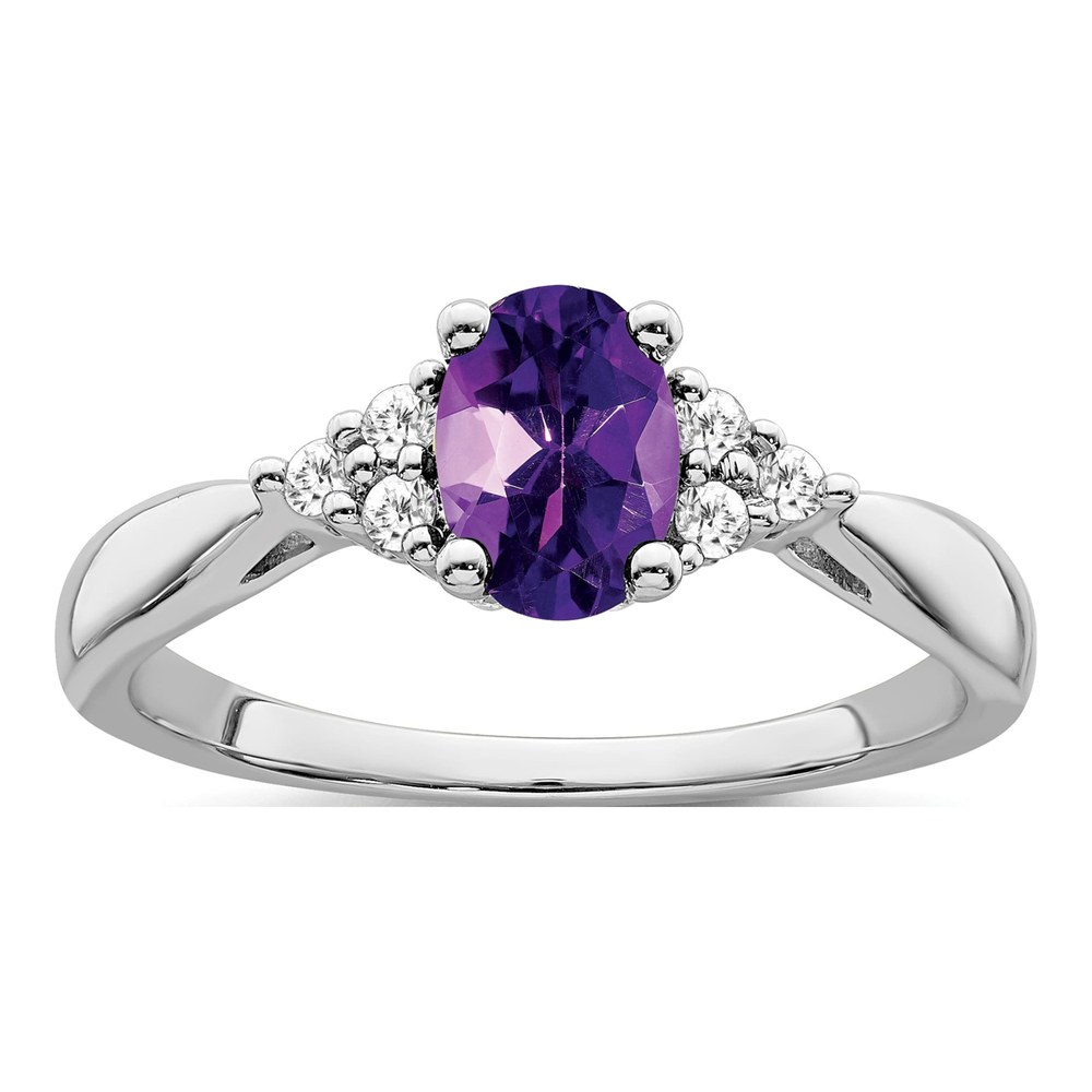14K White Gold 1/8 ct tw Amethyst & Diamond Oval Ring