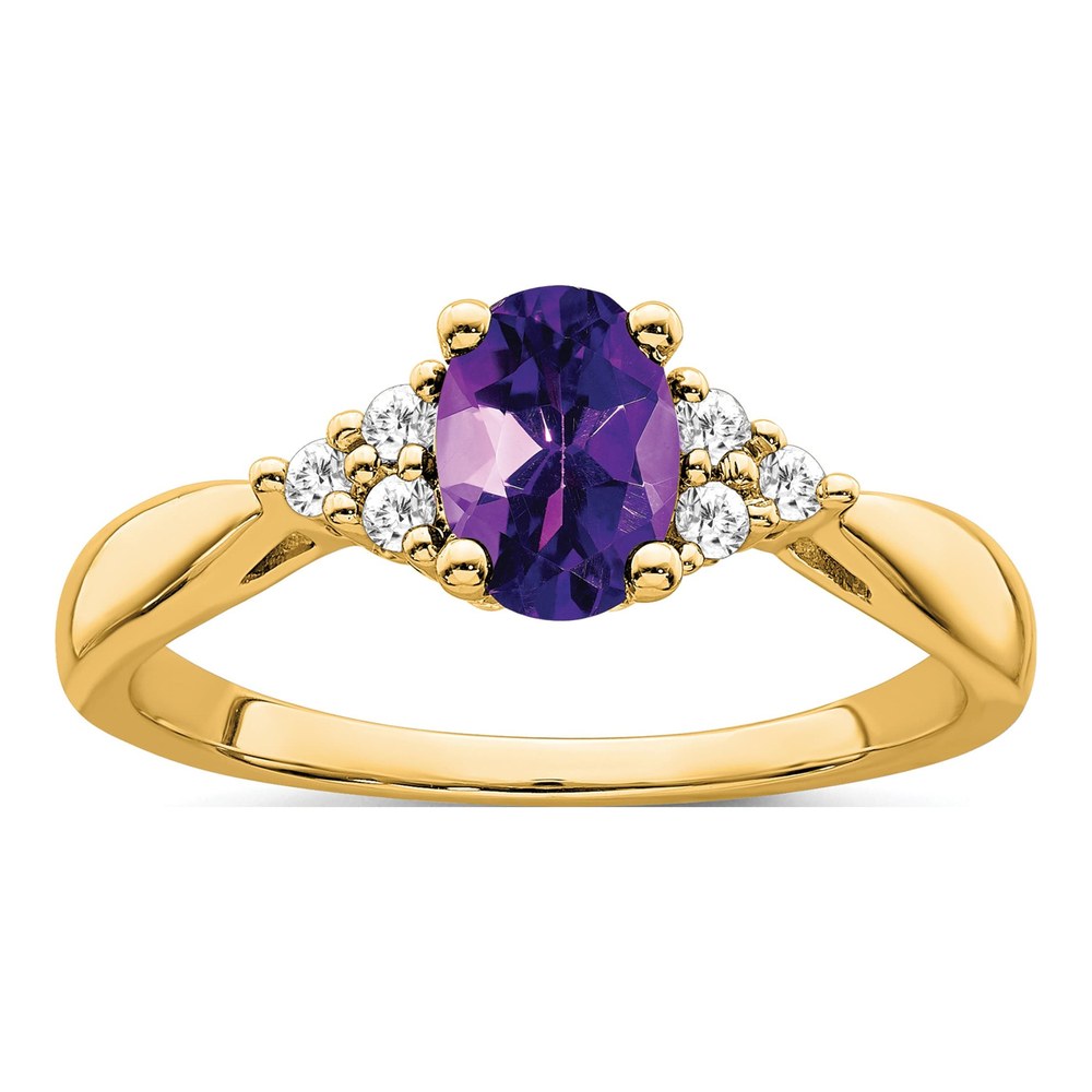 14K Yellow Gold 1/8 ct tw Amethyst & Diamond Oval Ring
