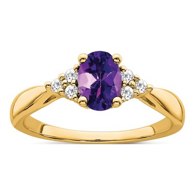 14K Yellow Gold 1/8 ct tw Amethyst & Diamond Oval Ring