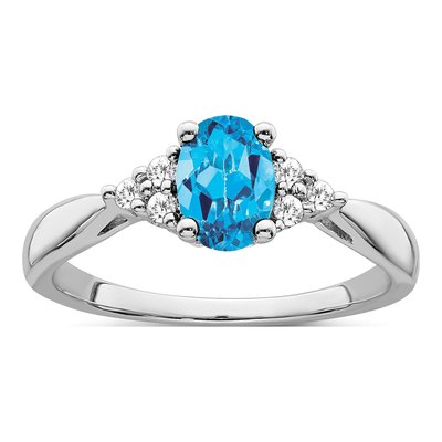 14K White Gold 1/8 ct tw Swiss Blue Topaz & Diamond Ring