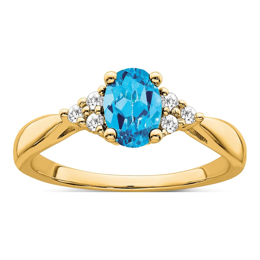 14K Yellow Gold Blue Topaz & Diamond Ring