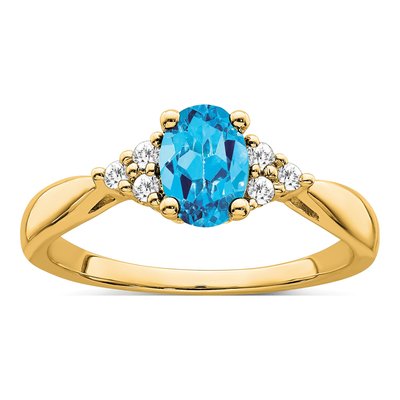 14K Yellow Gold Blue Topaz & Diamond Ring