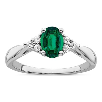 14K White Gold 1/8 ct tw Lab-Created Emerald & Diamond Oval Ring