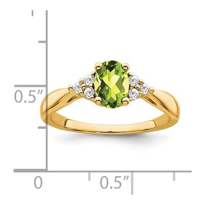 14K Yellow Gold 1/8 ct tw Peridot & Diamond Oval Ring – view 3