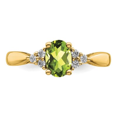 14K Yellow Gold 1/8 ct tw Peridot & Diamond Oval Ring – view 5