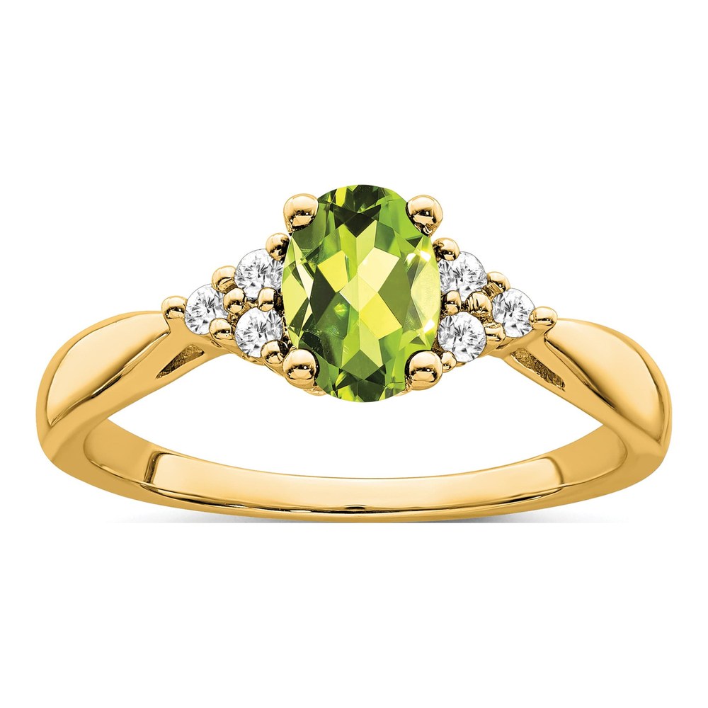 14K Yellow Gold 1/8 ct tw Peridot & Diamond Oval Ring
