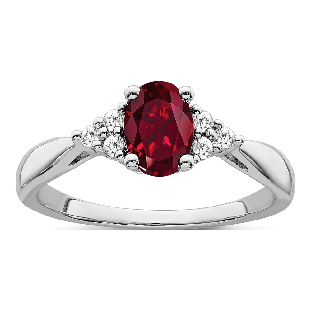 14K White Gold 1/8 ct tw Lab-Created Ruby & Diamond Oval Ring