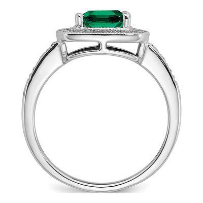 14K White Gold 1/5 ct tw Lab-Created Emerald & Diamond Halo Ring – view 2