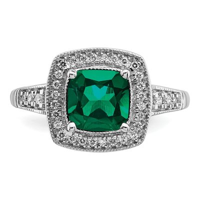 14K White Gold 1/5 ct tw Lab-Created Emerald & Diamond Halo Ring – view 5