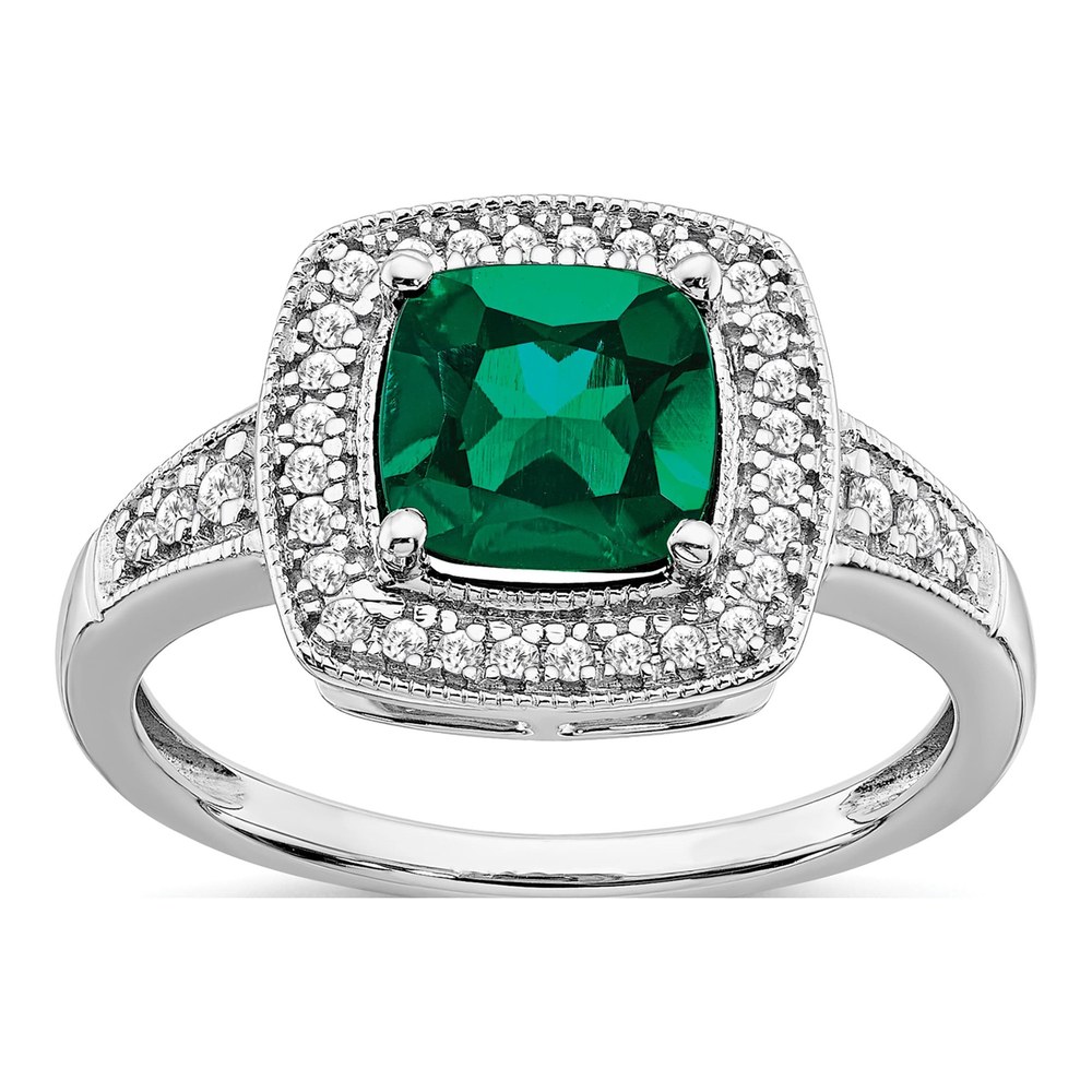 14K White Gold 1/5 ct tw Lab-Created Emerald & Diamond Halo Ring