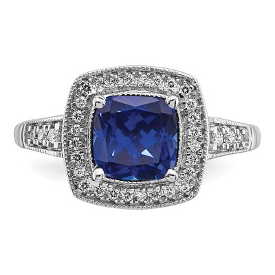 14K White Gold 1/5 ct tw Lab-Created Sapphire & Diamond Halo Ring – view 6
