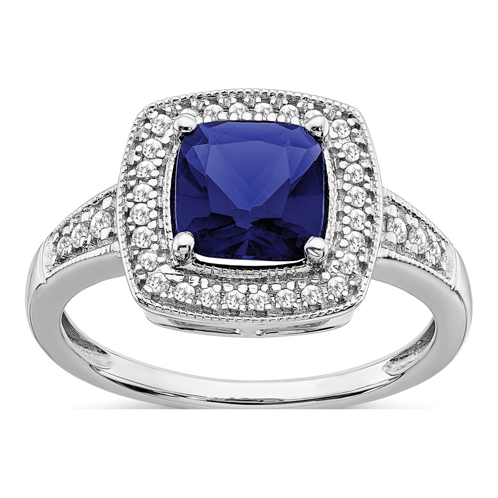 14K White Gold 1/5 ct tw Lab-Created Sapphire & Diamond Halo Ring