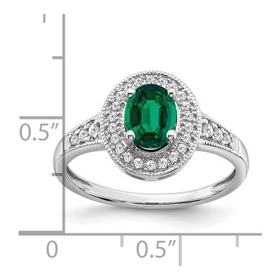 14K White Gold 1/6 ct tw Lab-Created Emerald & Diamond Halo Ring – view 3