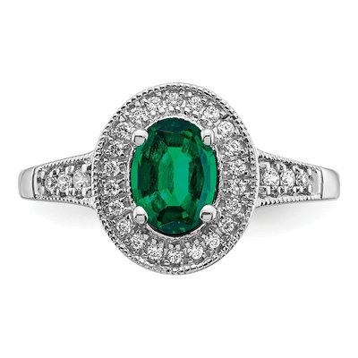 14K White Gold 1/6 ct tw Lab-Created Emerald & Diamond Halo Ring – view 5
